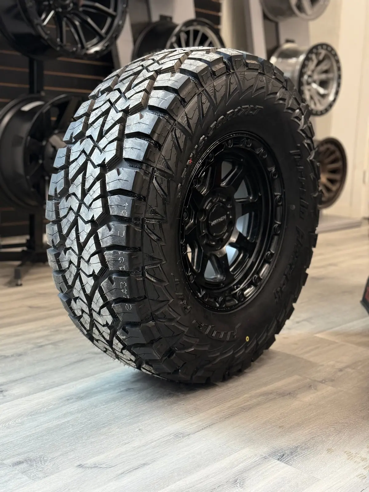 (Set Of Four) Mayhem Ridgeline Satin Blk 17X8.5 6X135 -6 87.1Mm | Lt 35X12.50R17 Amp Terrain Attack Rt 10Pr ( F150 ) 1