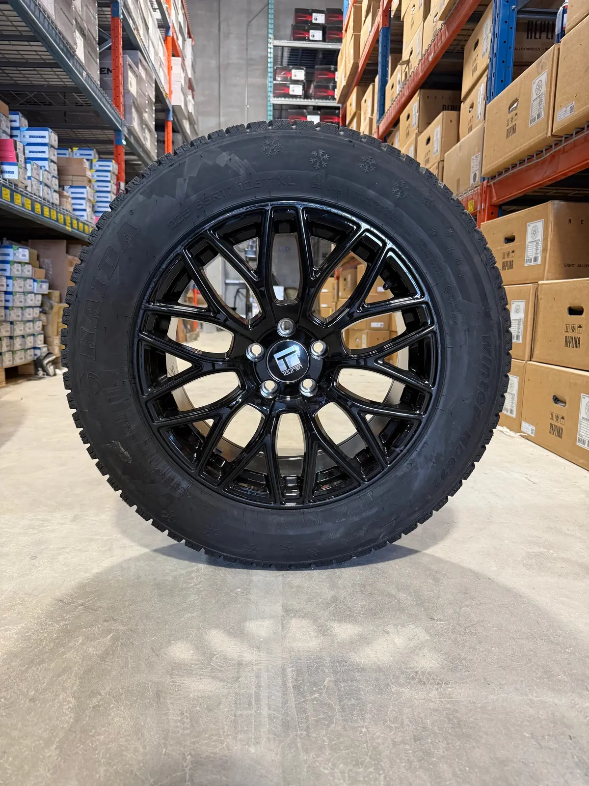 (Set Of Four) Touren Tr76 17X8 5X108 +35 Gloss Blk | 225/65R17 Haida Hd677 Winter ( Ford ) 1