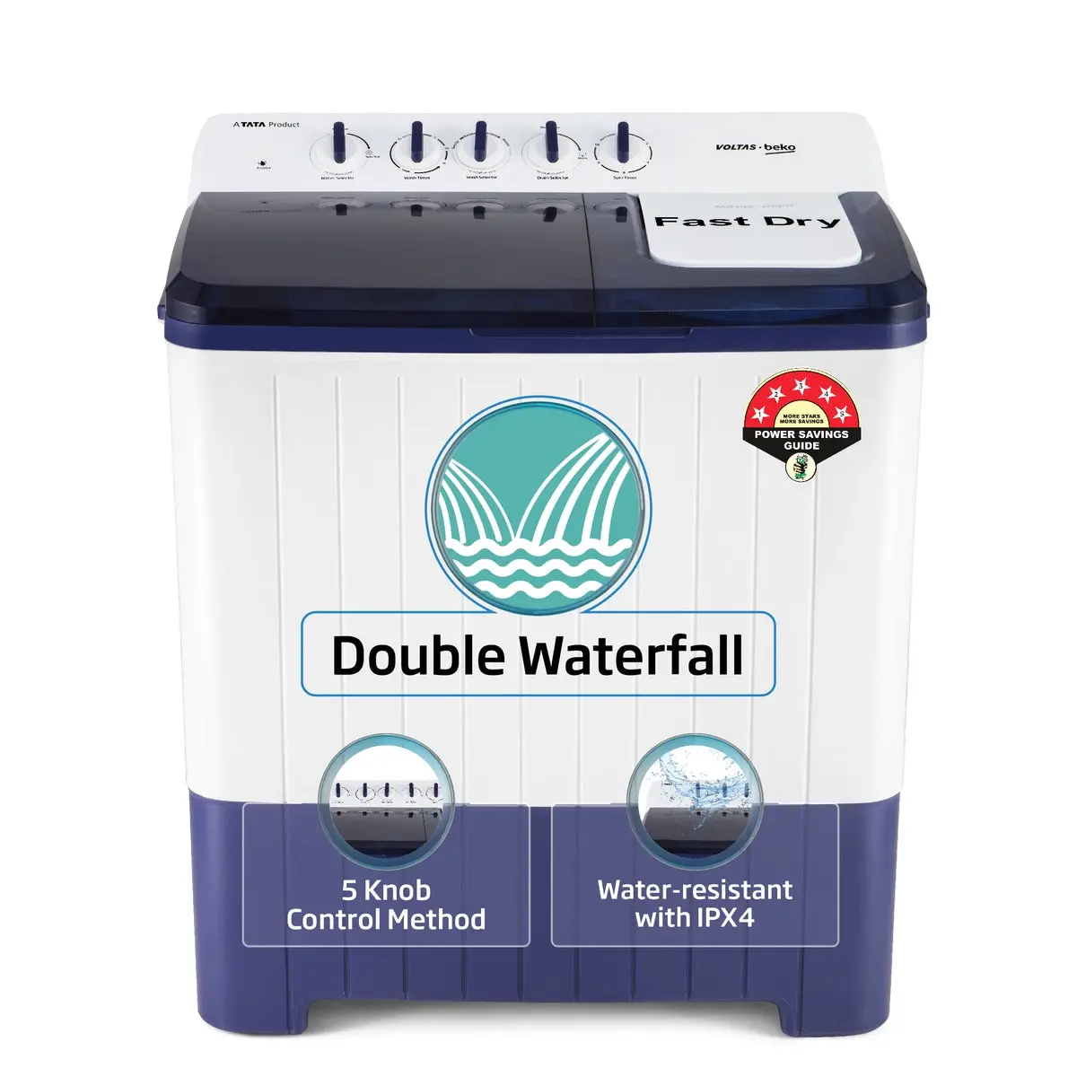 10 Kg 5 Star Semi-Automatic Top Load Washing Machine (Wtt100upa/Gr5kptd, Grey, Special Pulsator And Double Waterfall Technology) , Voltas Beko, A Tata Product 1