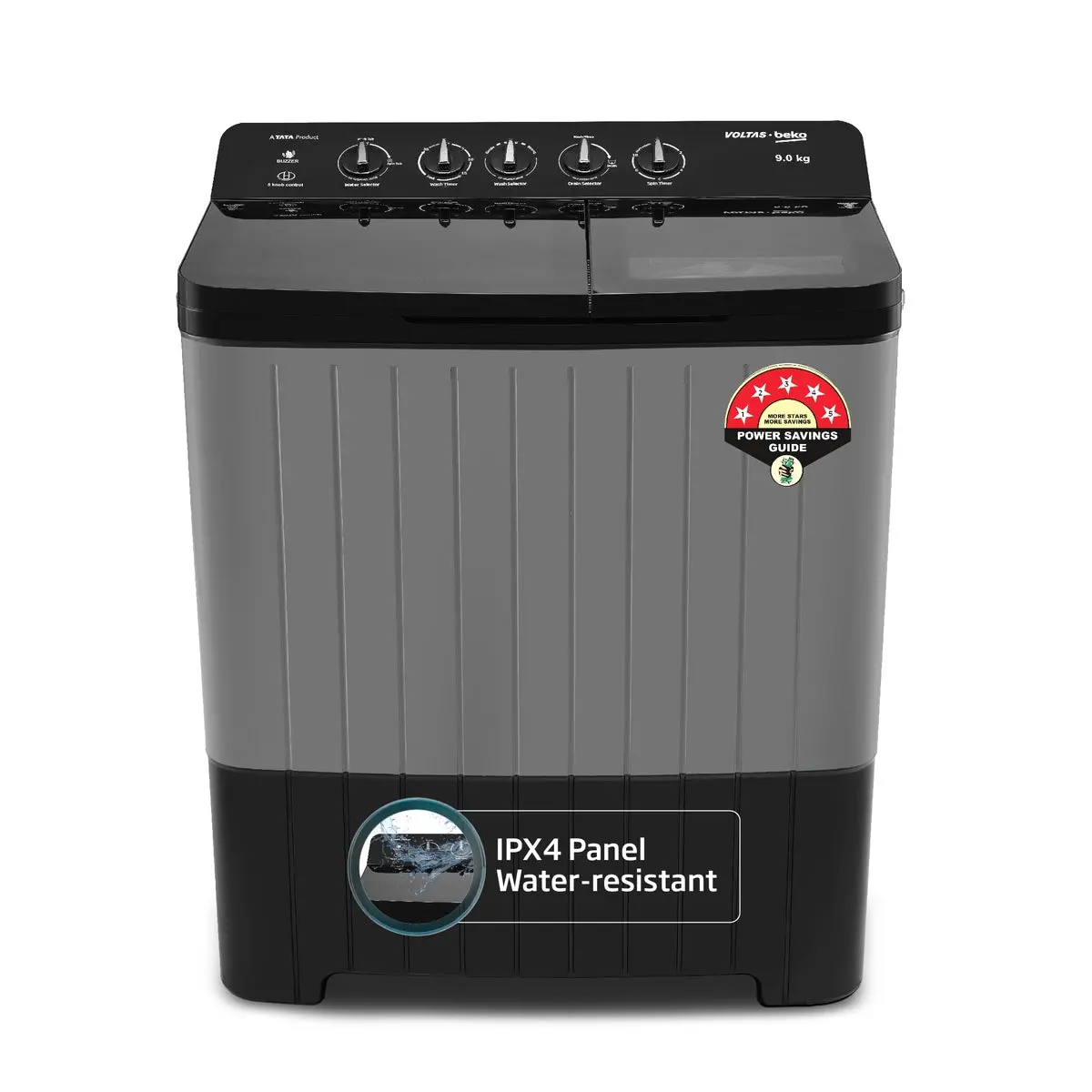 9 Kg 5 Star Semi Automatic Top Load Washing Machine Black (Wtt90uha/Ok5b1b1s26,Grey ) , Voltas Beko, A Tata Product 1