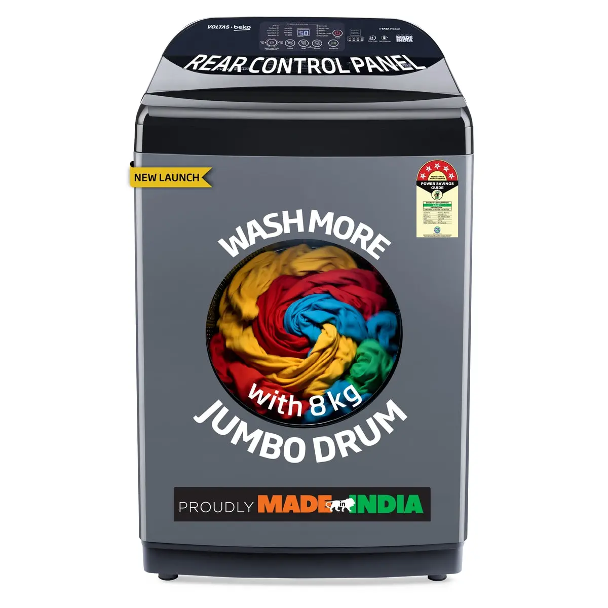 8 Kg 5 Star Fully-Automatic Top Loading Washing Machine (Wtl8006uea / Obs1060, Grey, Double Waterfall Technology) , Voltas Beko, A Tata Product 1