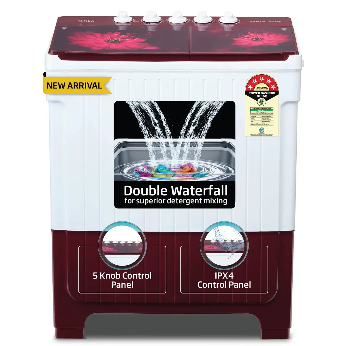 9.5 Kg Semi Automatic Washing Machine (Wtt95ua,Burgundy) , Voltas Beko, A Tata Product 1