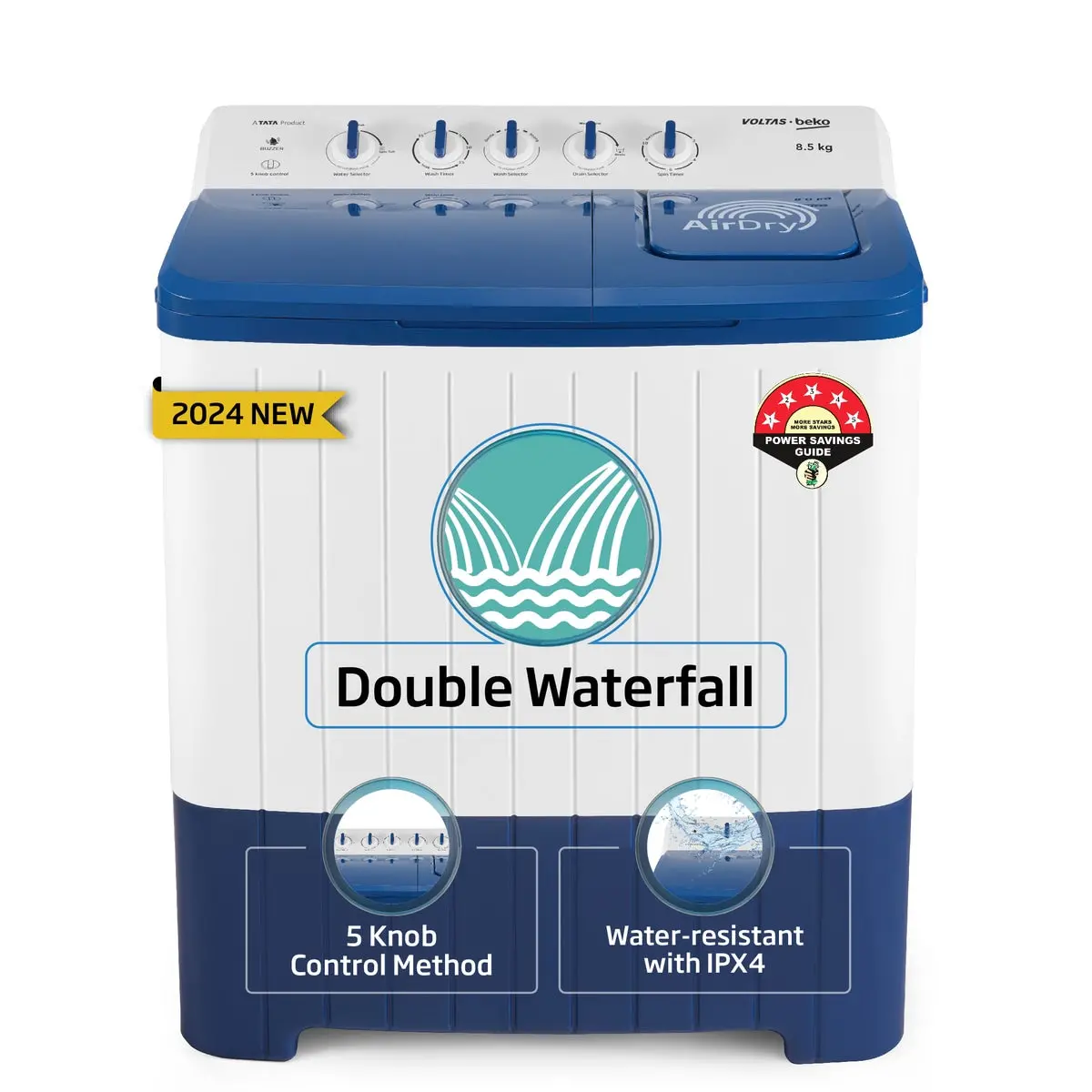 8.5 Kg 5 Star Semi-Automatic Top Loading Washing Machine (Wtt85uha/Ok5i0i0w01, Blue, Air Dry & Pulsator Wash Technology) , Voltas Beko, A Tata Product 1