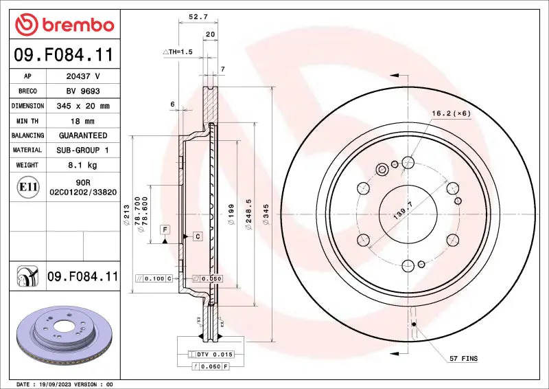 Brembo Oe 21-22 Cadillac Escalade/2022 Gmc Sierra 1500/21-22 Yukon Uv Coated Brake Disc - Rear 1