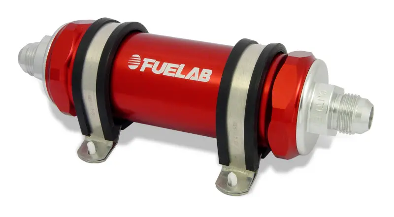Fuelab 828 In-Line Fuel Filter Long -10An In/-12An Out 10 Micron Fabric - Red 1