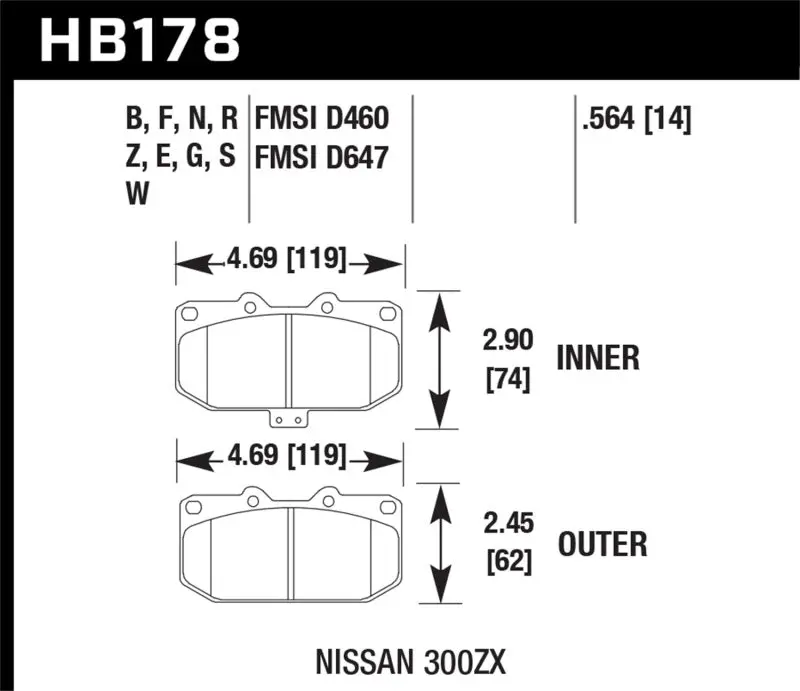 Hawk 06-07 Wrx / 89-96 Nissan 300Zx / 89-93 Skyline Gt-R Dotc-60 Front Race Pads 1