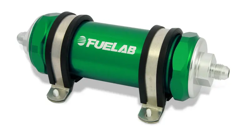 Fuelab Inline Fuel Filter – Long-Body Design, -6An Inlet / -8An Outlet, 100-Micron Stainless Steel Element (Green) 1