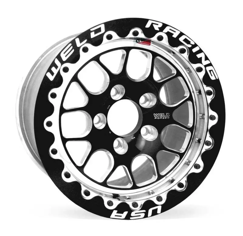 Weld S77 15X10.33 / 5X4.5 Bp / 6.5In. Bs Black Wheel (Medium Pad) - Black Single Beadlock Mt 1