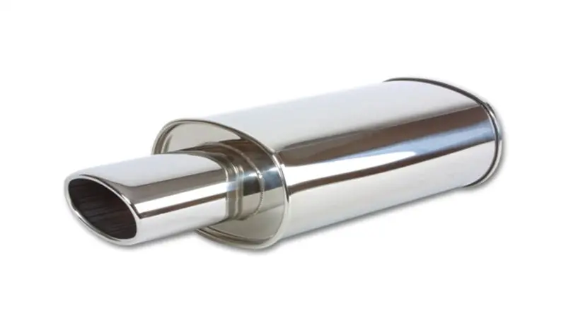 Vibrant Streetpower Turbo Oval Muffler W/ 4.5In X 3In Oval Tip Angle Cut Rolled Edge 3In Inlet I.D. 1