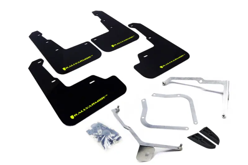 Rally Armor Ur Series Black Mud Flaps With Green Logo For 2015–2018 Subaru Wrx/Sti Sedan 1