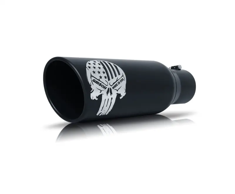Gibson Patriot Skull Exhaust Tip – Rolled Edge, Angle-Cut Design, 5" Od / 2.25–2.5" Inlet / 12" Length, Black Ceramic Coating 1