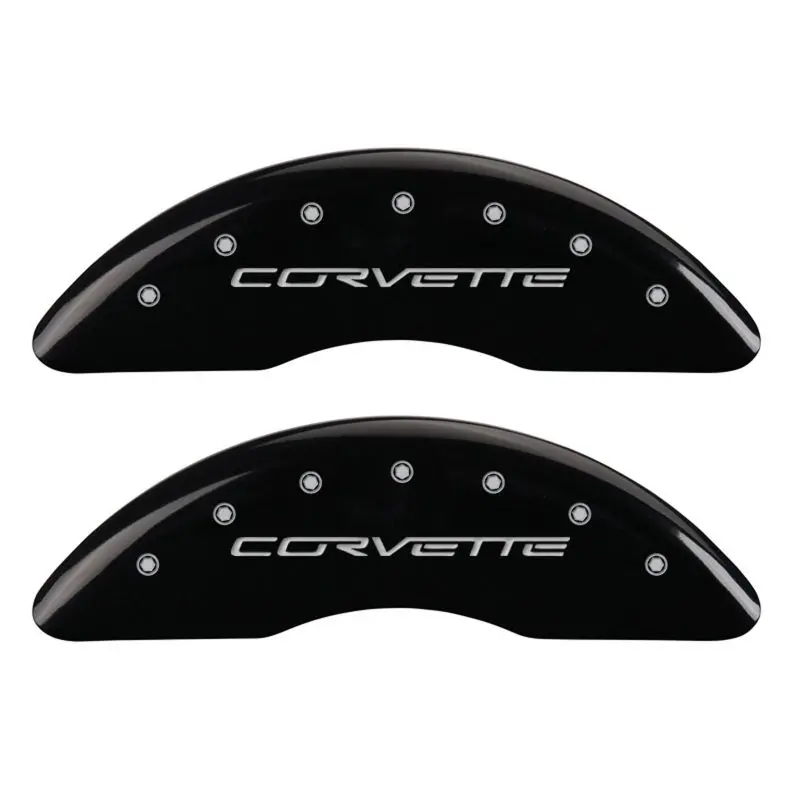 Mgp Engraved 4-Piece Caliper Cover Set – Front C6 Corvette & Rear C6/Z06, Black Finish With Silver Accent 1