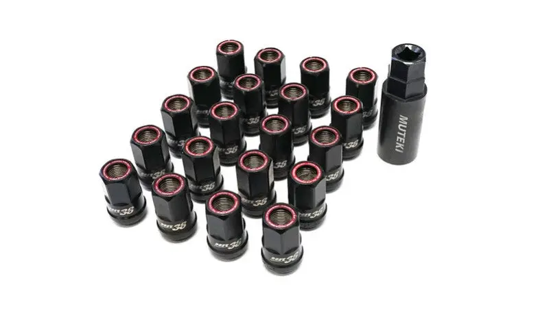 Wheel Mate Muteki Hr38 Open-End Lug Nuts – Titanium Chrome With Red Ring, 12X1.25 Thread Pitch 1