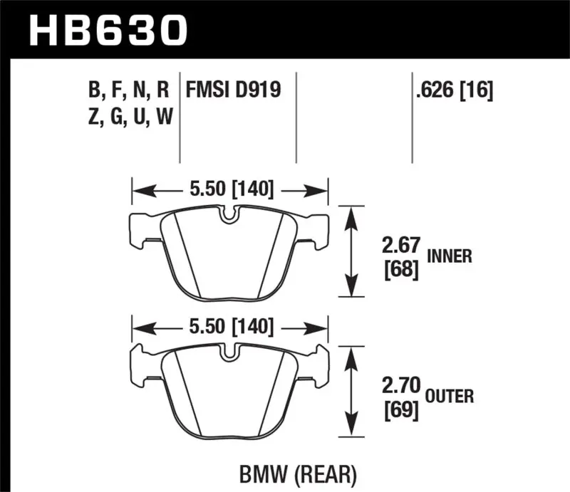 Hawk Hps 5.0 Street Brake Pads For 2004–2010 Bmw 535I, 545I, 550I, 645Ci, 650I, And 2002–2009 745I/745Li/750I 1