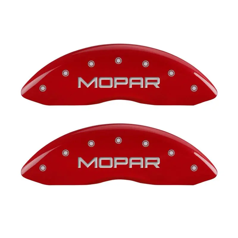 Mgp Engraved 4-Piston Caliper Covers – Front And Rear, Mopar Red Finish With Silver Accent 1