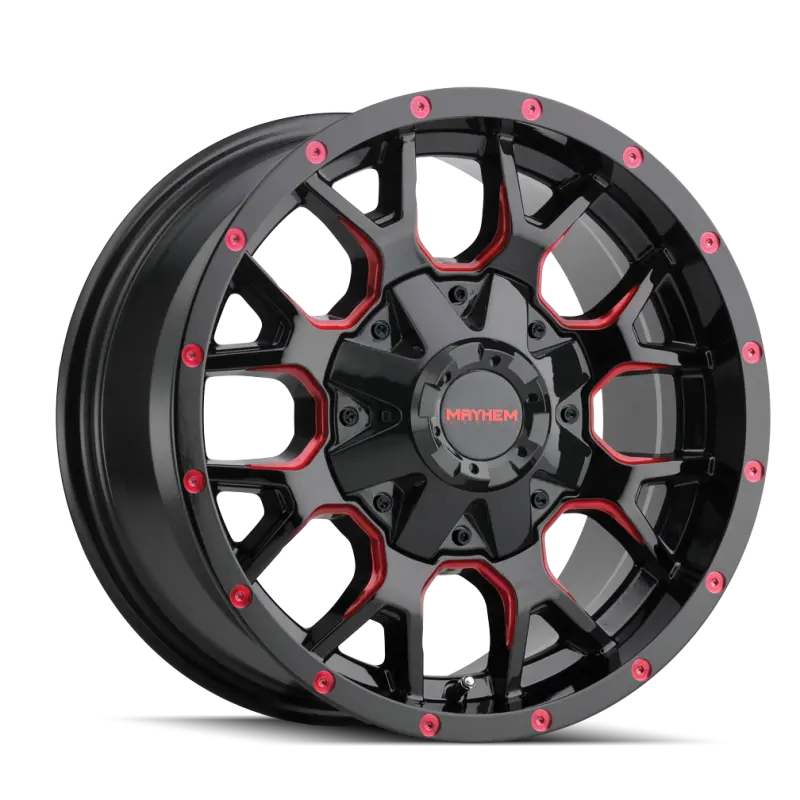 Mayhem Warrior 20X10 Black Alloy Wheel With Prism Red Accents — 6X135 Bolt Pattern, -25Mm Offset, 106Mm Hub Bore 1