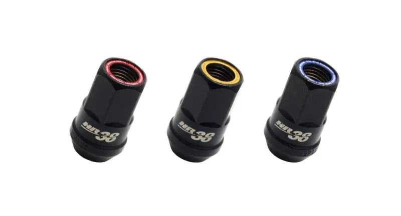 Muteki Hr38 Open-End Lug Nuts – 12×1.50 Thread Pitch, Black Chrome Finish With Blue Accent Ring 1