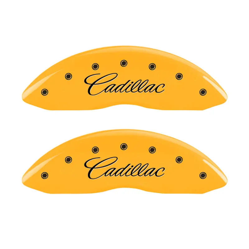 Mgp Engraved 4-Piston Caliper Covers – Cadillac Fitment, Yellow Finish With Black Accent 1