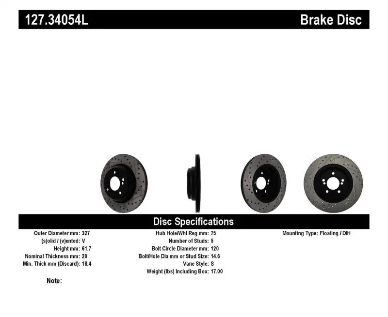 Stoptech Slotted And Drilled Rear Brake Rotor For 2000–2003 Bmw M5 (E39) — Left Side Only 1
