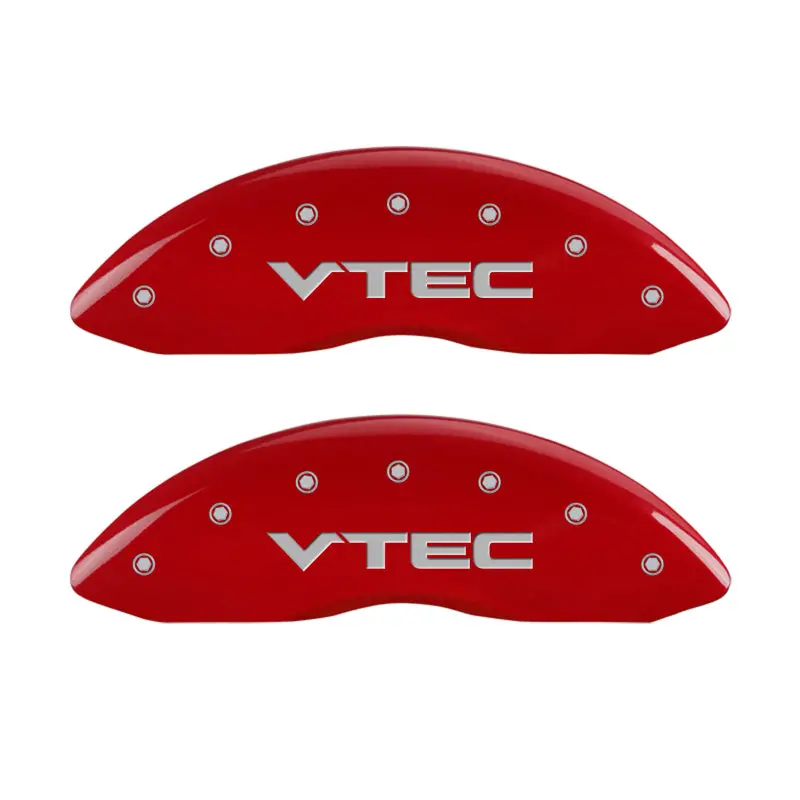 Mgp Engraved 4-Piston Caliper Covers – Front And Rear, Vtech Red Finish With Silver Accent 1