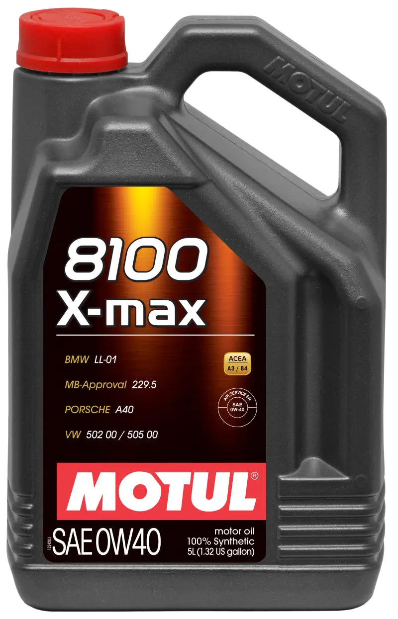 Motul 8100 X-Max Synthetic Engine Oil – 5L, 0W-40, Porsche A40 Certified 1