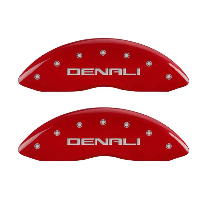 Mgp Engraved 4-Piston Caliper Covers – Front And Rear, Denali Red Finish With Silver Chrome Accents 1