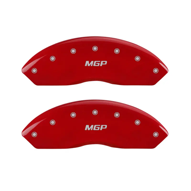 Mgp Engraved 4-Piston Caliper Covers – Front & Rear, Red Finish With Silver Char, For 2008 Toyota Fj Cruiser 1