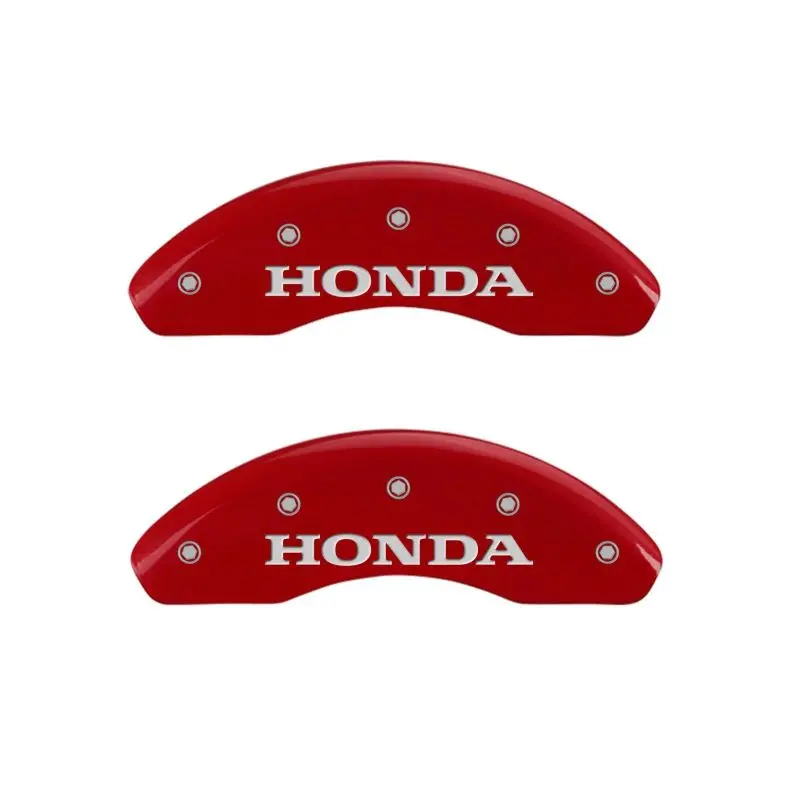 Mgp Engraved 4-Piston Caliper Covers – Front Honda & Rear H-Logo Design, Red Finish On Silver Base 1