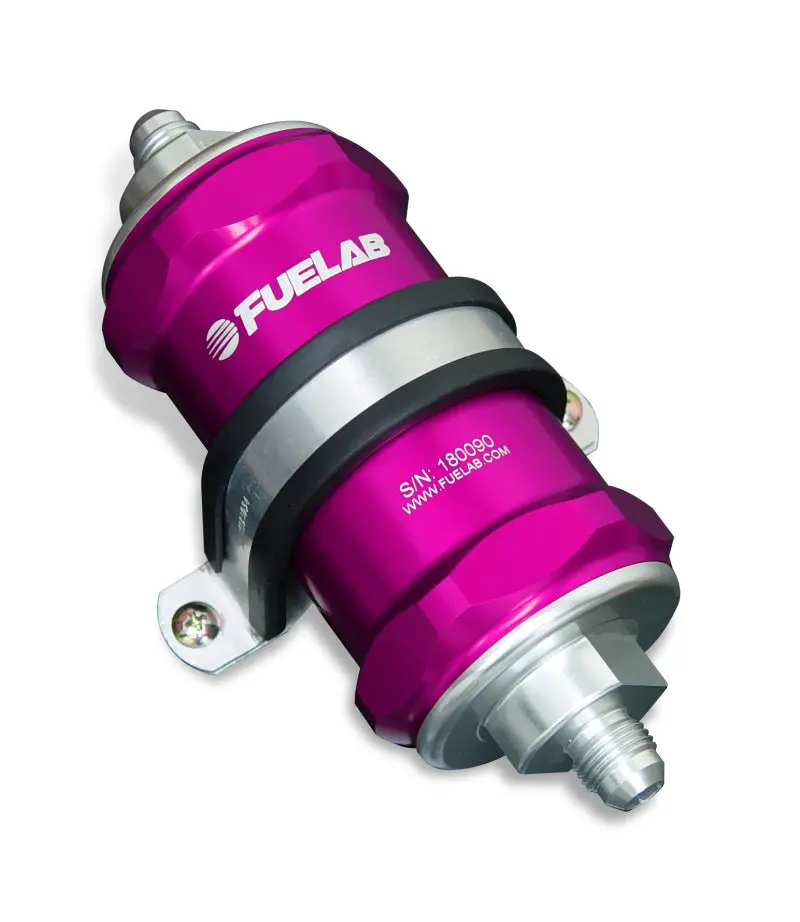Fuelab 848 Inline Fuel Filter – -8An Inlet / -6An Outlet, 10-Micron Fabric With Integrated Check Valve, Purple 1