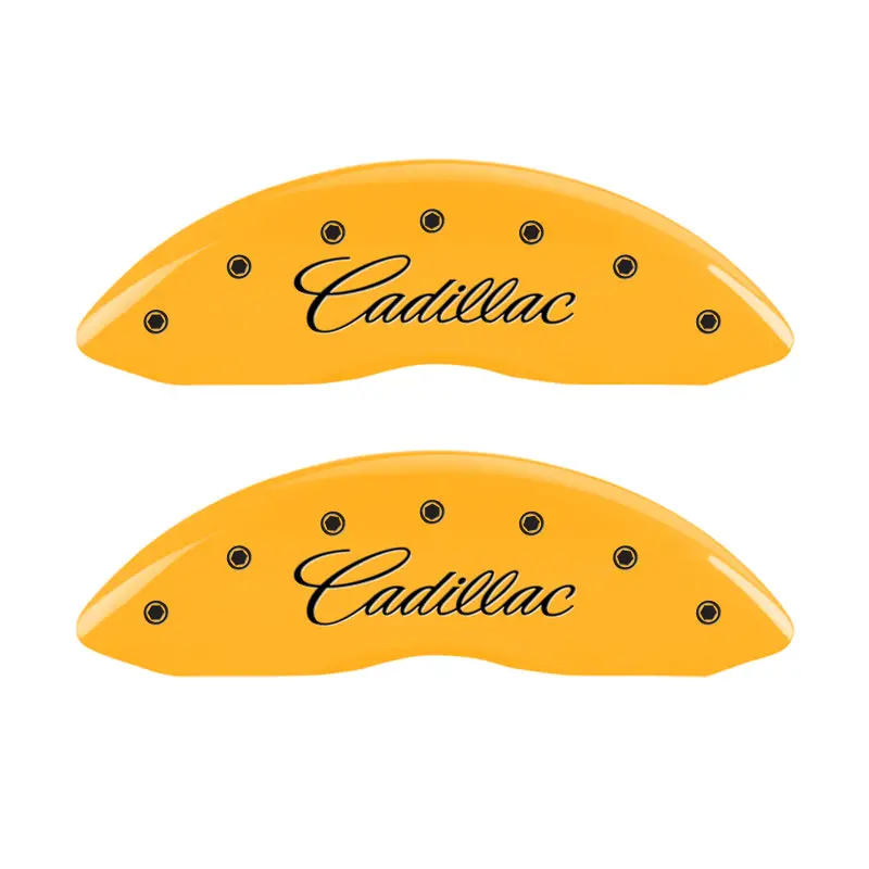 Mgp Engraved Caliper Covers – Front & Rear, Yellow Finish With Black Char For 2010 Cadillac Srx 1